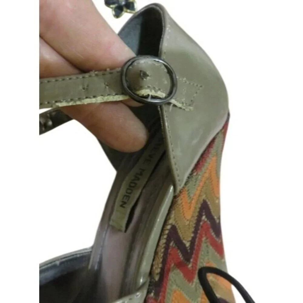 STEVE MADDEN Boho Patent Platform Ankle Strap Wedge Heels Peep Toe Sandals